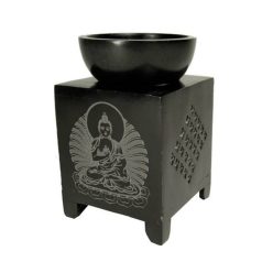   Buddha mintás párologtató edény / aroma lámpa - fekete zsírkő