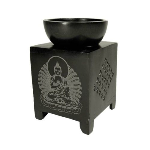 Buddha mintás párologtató edény / aroma lámpa - fekete zsírkő